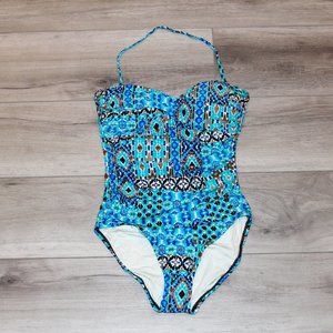 La Blanca Patch Twist Halter Strapless One-Piece Swim Suit Size 12 New